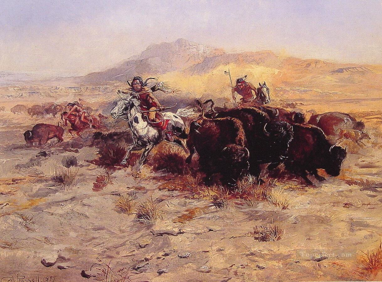 Caza del búfalo americano occidental Charles Marion Russell Pintura al óleo